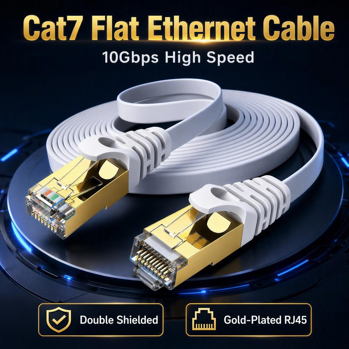 Lan Cable Gaming - Cat7 Flat Ethernet Cable 10Gbps Double